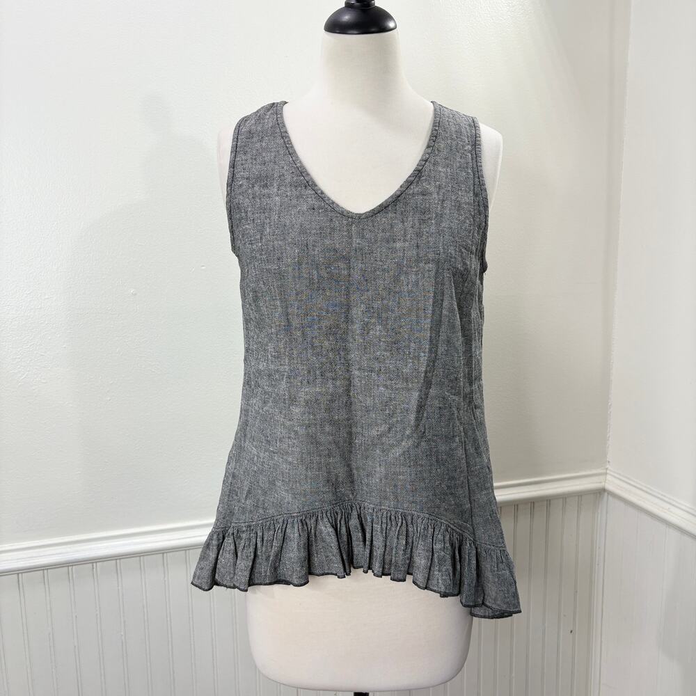 Goddess Gear Size S Tank Top Hemp Organic Cotton Blend Ruffle Hi-Lo Hem FLAW